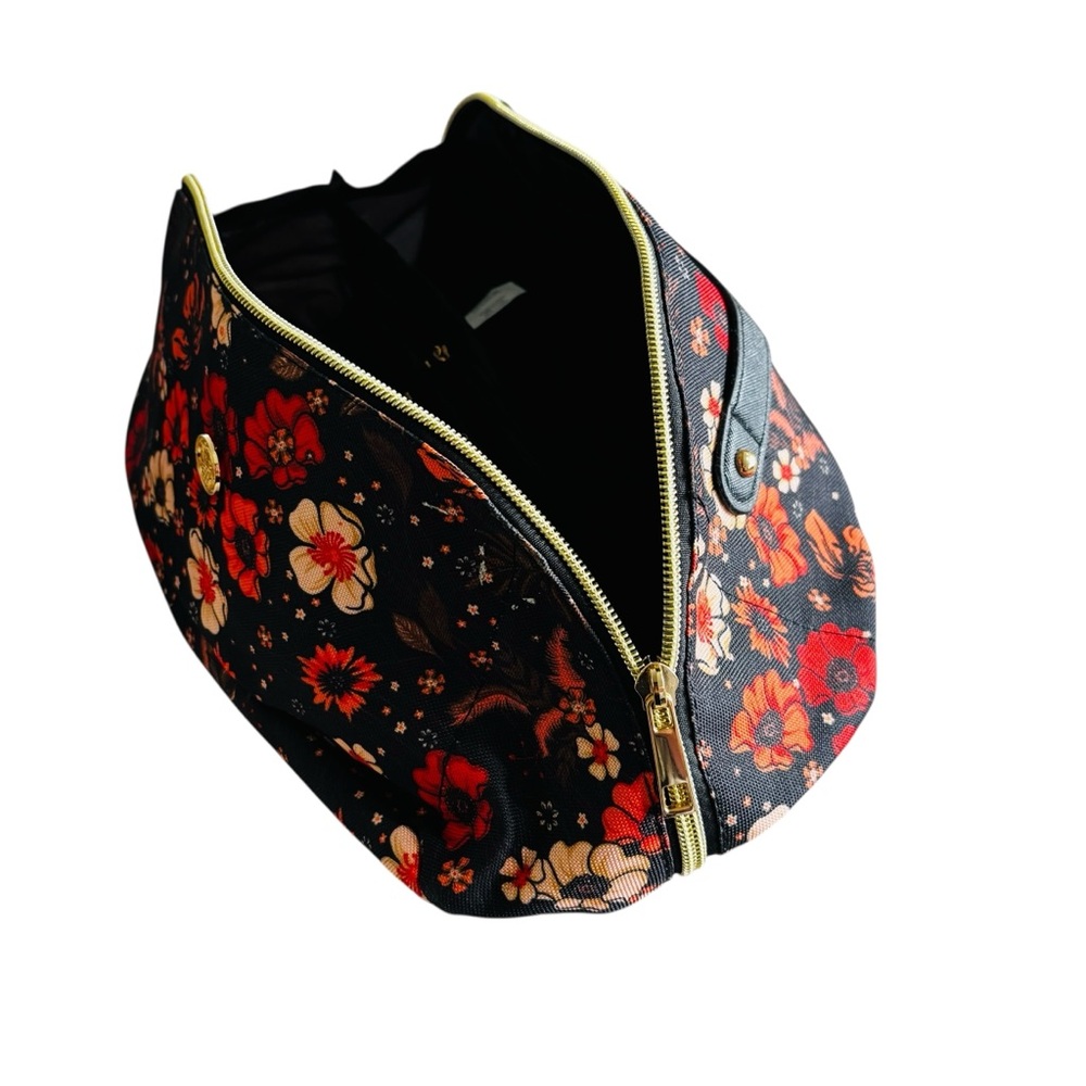 NWOT Simply Southern Black Red Orange Large Floral Cosmetic Bag with Gold Zipper